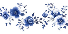 Load image into Gallery viewer, Blue Floral Wall Decal • Large Watercolor Flower Mural • Elegant Peel &amp; Stick Bedroom Wall Sticker • Botanical Wall Art for Home Decor