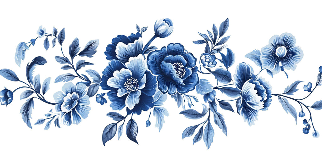 Blue Floral Wall Decal • Large Watercolor Flower Mural • Elegant Botanical Peel And Stick Wall Sticker for Bedroom, Living Room & Home Decor