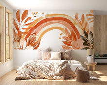 Load image into Gallery viewer, Boho Terracotta Rainbow Wall Decal • Large Floral Mural • Warm Earth Tone Peel and Stick Wall Sticker for Bedroom, Nursery &amp; Home Decor