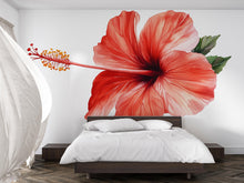 Load image into Gallery viewer, Giant Red Hibiscus Wall Decal • Tropical Flower Mural • Large Peel &amp; Stick Wall Sticker • Botanical Bedroom Decor • Island Floral Wall Art