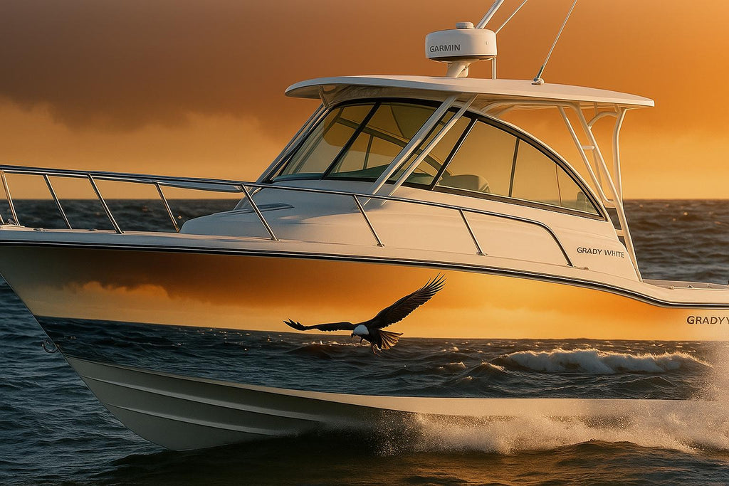 Golden Eagle Boat Wrap – Patriotic Bald Eagle Marine Vinyl for Fishing Boats, Speed Boats & Offshore Cruisers | American Boat Wrap