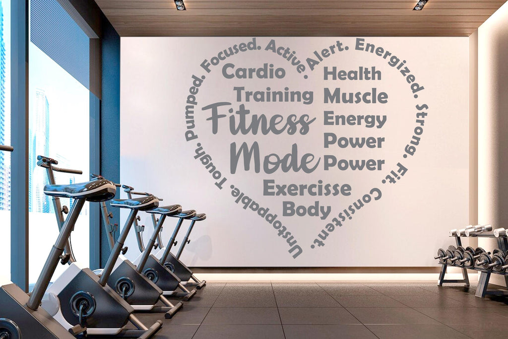 Fitness Mode Gym Wall Decal, Inspirational Words, Home Gym Decal, Fitness Collage, Gym Wall Art Gym Decor Gym Wall Decor Motivational 1010RS