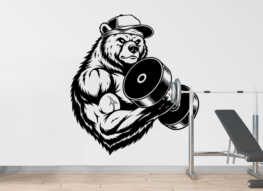 Bear Gym Wall Decal Bodybuilder fitness Decor Workout Art Vinyl Gym Wall Stickers Bedroom Gym Workout Skull Motivation 181DE