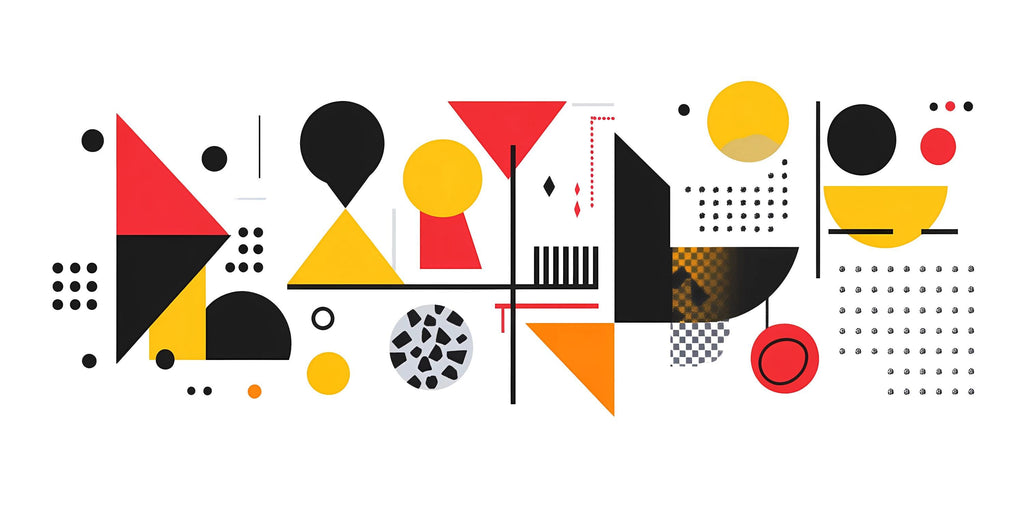 Modern Geometric Wall Decal • Abstract Shapes Office Wall Art • Large Peel and Stick Mural • Minimalist Red Yellow Black Sticker
