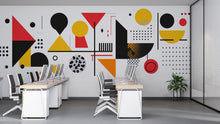 Load image into Gallery viewer, Modern Geometric Wall Decal • Abstract Shapes Office Wall Art • Large Peel and Stick Mural • Minimalist Red Yellow Black Sticker