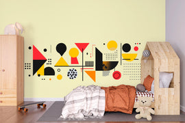 Modern Geometric Wall Decal • Abstract Shapes Office Wall Art • Large Peel and Stick Mural • Minimalist Red Yellow Black Sticker