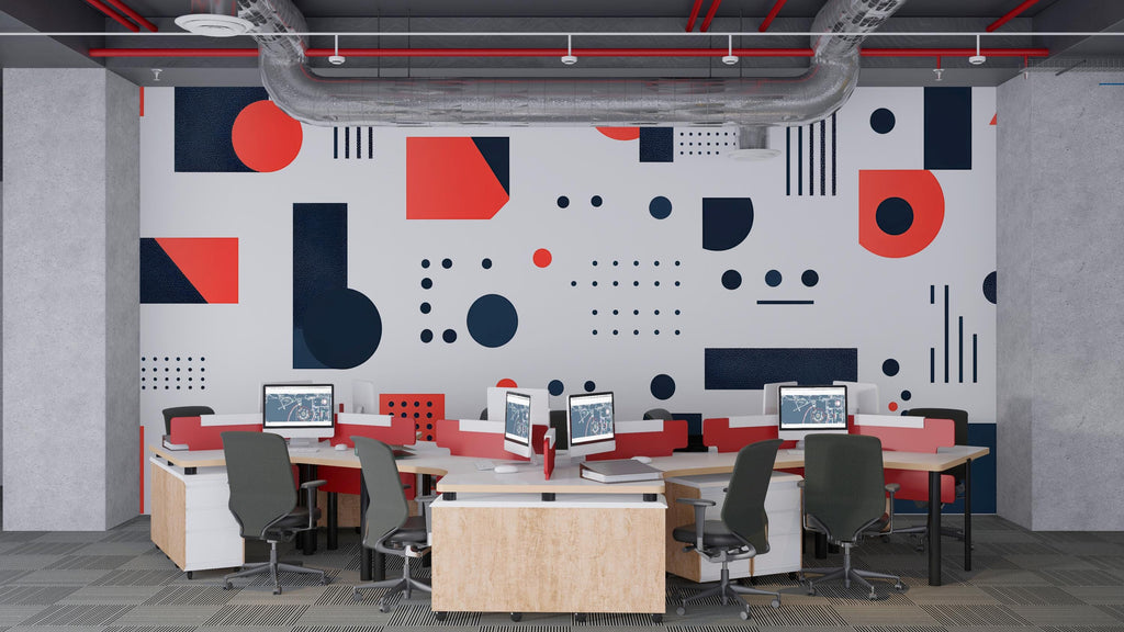Modern Geometric Wall Decal for Office | Abstract Shapes Wall Sticker | Minimalist Workspace Decor | Large Removable Peel & Stick Mural