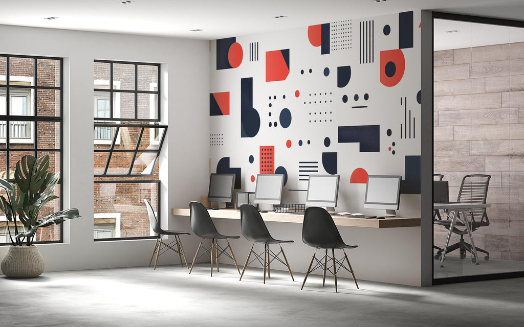 Modern Geometric Wall Decal for Office | Abstract Shapes Wall Sticker | Minimalist Workspace Decor | Large Removable Peel & Stick Mural