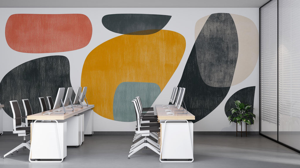 Modern Abstract Wall Decal • Large Peel & Stick Mural • Mid-Century Shapes Wall Art • Retro Geometric Sticker • Office Home Decor