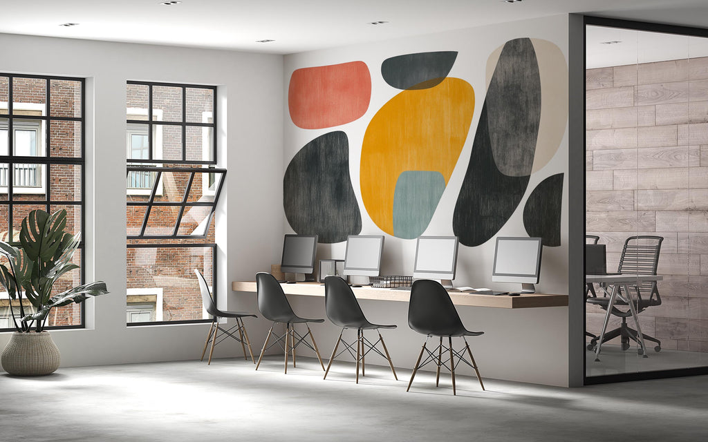 Modern Abstract Wall Decal • Large Peel & Stick Mural • Mid-Century Shapes Wall Art • Retro Geometric Sticker • Office Home Decor