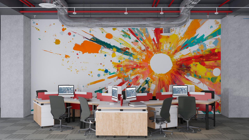 Abstract Sunburst Paint Splash Wall Decal – Large Colorful Modern Art Mural Sticker for Office, Creative Studio, Bedroom & Living Room