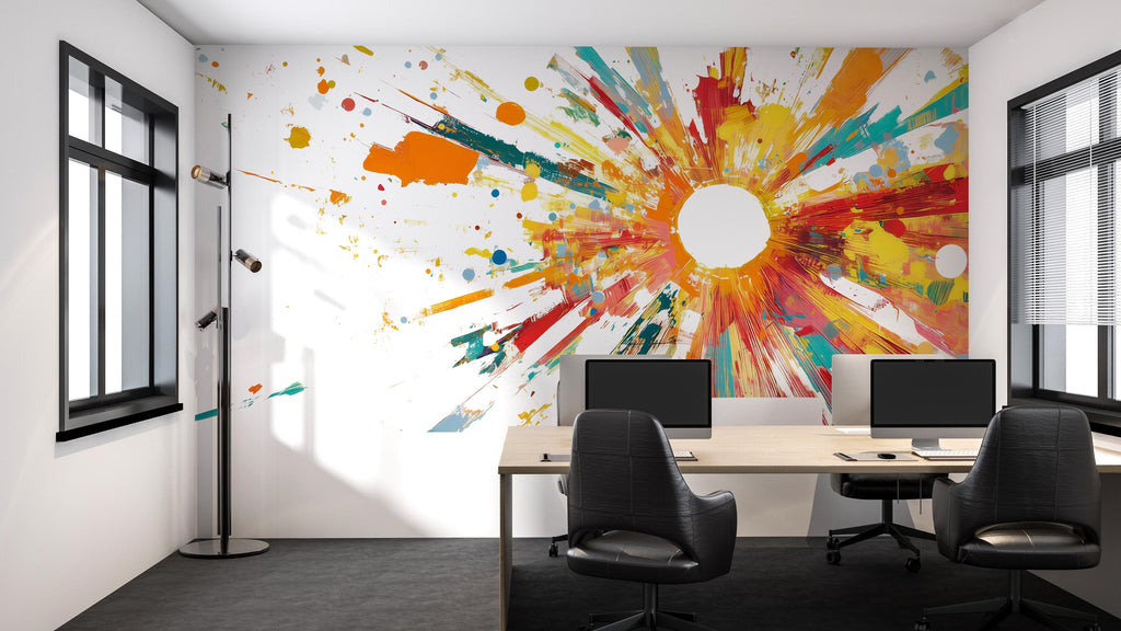 Abstract Sunburst Paint Splash Wall Decal – Large Colorful Modern Art Mural Sticker for Office, Creative Studio, Bedroom & Living Room