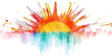 Load image into Gallery viewer, Sunrise Wall Decal Watercolor Sunburst Sticker • Kids Room Wall Art • Colorful Sunshine Mural • Peel and Stick Vinyl • Nursery Wall Decor