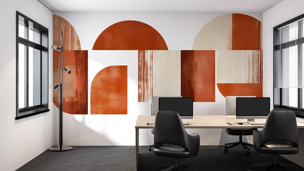 Modern Terracotta Geometric Wall Decal, Mid Century Shapes Large Wall Sticker, Boho Abstract Mural, Peel and Stick Office Home Decor