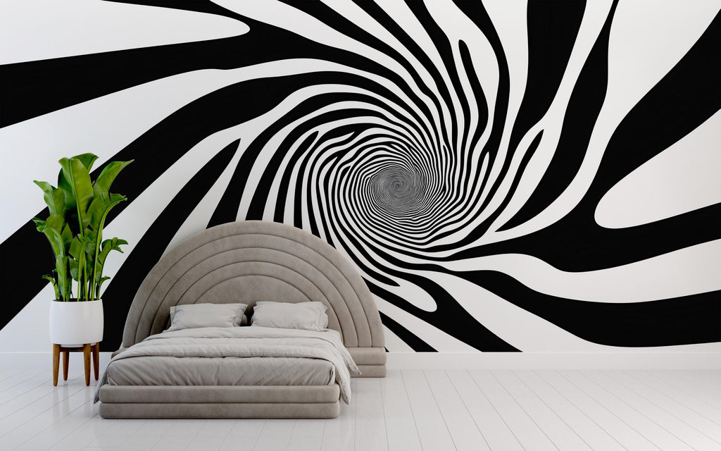 Hypnotic Swirl Wall Decal, Black And White Spiral Office Wall Art, Modern Large Abstract Sticker, Optical Illusion Mural For Workspace Decor