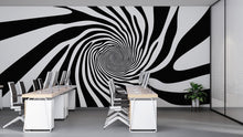 Load image into Gallery viewer, Hypnotic Swirl Wall Decal, Black And White Spiral Office Wall Art, Modern Large Abstract Sticker, Optical Illusion Mural For Workspace Decor