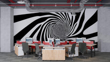 Load image into Gallery viewer, Hypnotic Swirl Wall Decal, Black And White Spiral Office Wall Art, Modern Large Abstract Sticker, Optical Illusion Mural For Workspace Decor