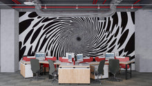 Load image into Gallery viewer, Black and White Vortex Wall Decal, Modern Optical Illusion Wall Sticker, Abstract Office Decor, Large Mural Sticker for Home or Workspace