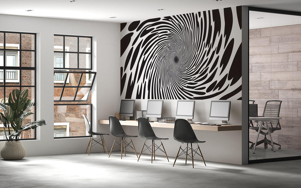 Black and White Vortex Wall Decal, Modern Optical Illusion Wall Sticker, Abstract Office Decor, Large Mural Sticker for Home or Workspace