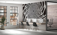 Load image into Gallery viewer, Black and White Vortex Wall Decal, Modern Optical Illusion Wall Sticker, Abstract Office Decor, Large Mural Sticker for Home or Workspace