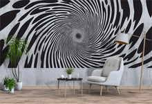 Load image into Gallery viewer, Black and White Vortex Wall Decal, Modern Optical Illusion Wall Sticker, Abstract Office Decor, Large Mural Sticker for Home or Workspace