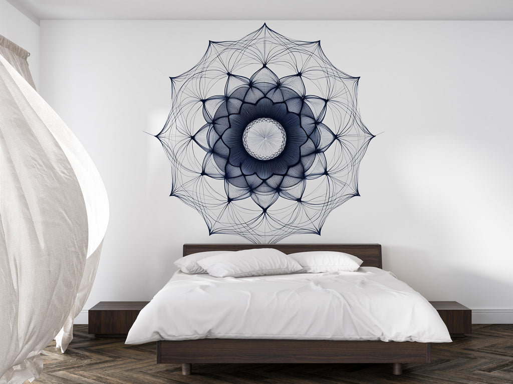 Geometric Mandala Wall Decal • Large Modern Mandala Sticker • Line Art Wall Mural • Bedroom Accent Wall Decor • Removable Peel & Stick Wall