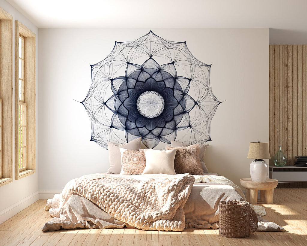 Geometric Mandala Wall Decal • Large Modern Mandala Sticker • Line Art Wall Mural • Bedroom Accent Wall Decor • Removable Peel & Stick Wall