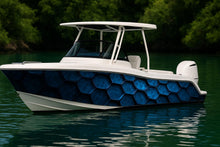 Load image into Gallery viewer, Blue Hex Boat Wrap – Modern Geometric Marine Vinyl | 3D Honeycomb Texture for Sport Boats, Center Consoles, and Fishing Boats