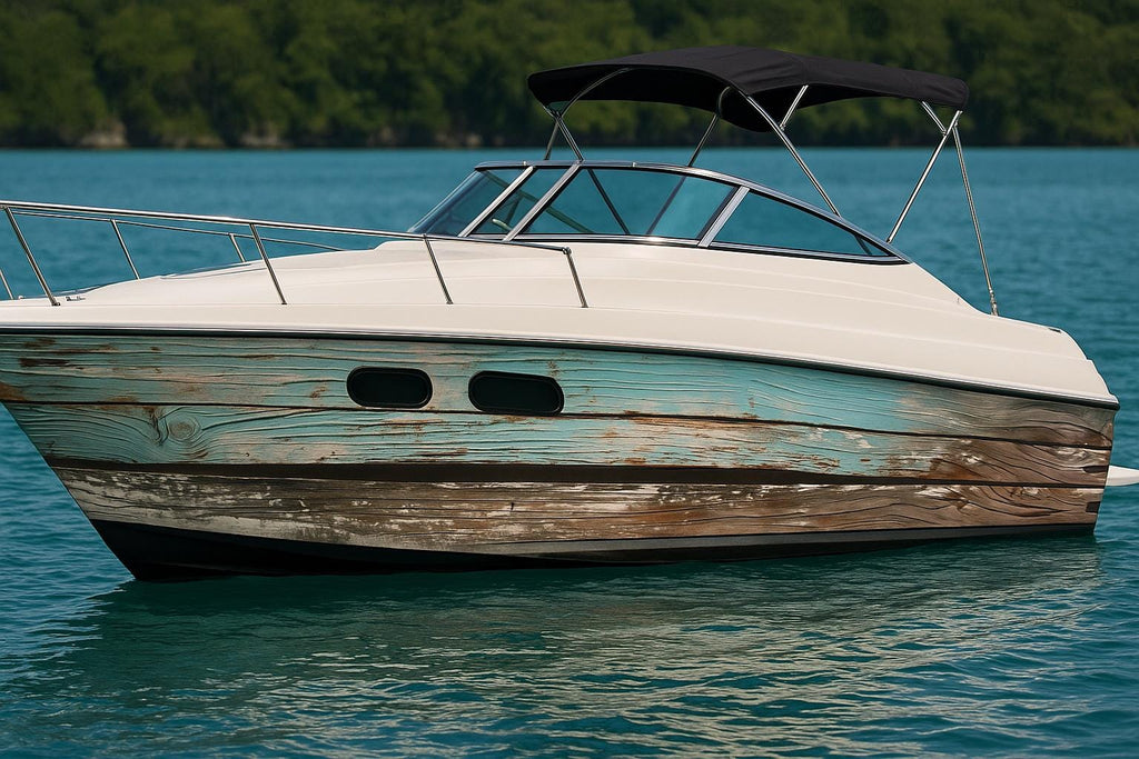 Rustic Driftwood Boat Wrap – Weathered Wood Marine Vinyl | Vintage Timber Texture for Yachts, Fishing Boats & Sport Cruisers