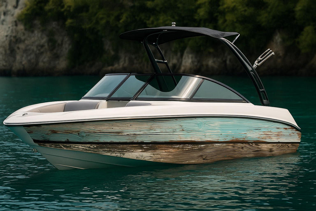 Rustic Driftwood Boat Wrap – Weathered Wood Marine Vinyl | Vintage Timber Texture for Yachts, Fishing Boats & Sport Cruisers