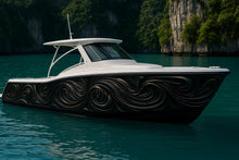Load image into Gallery viewer, Black Lava Boat Wrap – Glossy 3D Swirl Marine Vinyl | Luxury Metallic Wave Texture for Sport Boats, Cruisers &amp; Yachts