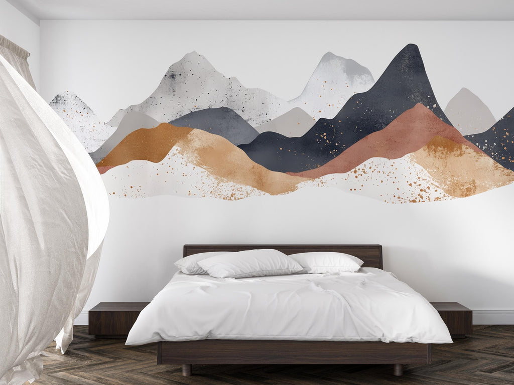 Abstract Mountain Wall Decal – Modern Neutral Landscape Mural, Large Peel & Stick Wall Sticker for Living Room, Bedroom And Office Decor