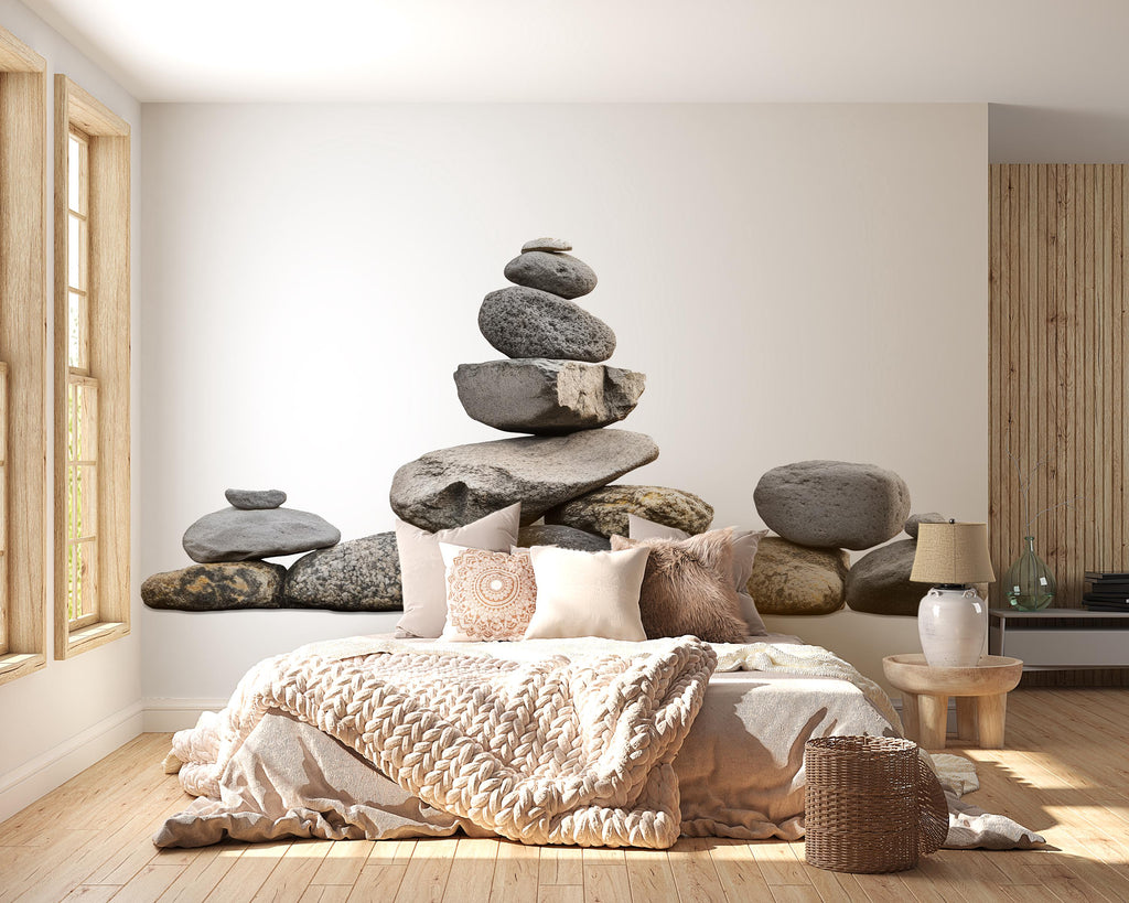 Zen Stacked Stones Wall Decal | Large Rock Mural Sticker | Minimalist Nature Wall Art | Spa Decor | Meditation Room Decor | Peel & Stick