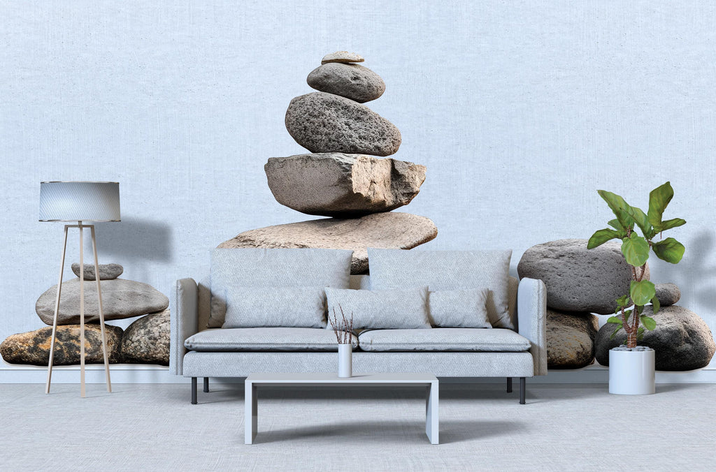 Zen Stacked Stones Wall Decal | Large Rock Mural Sticker | Minimalist Nature Wall Art | Spa Decor | Meditation Room Decor | Peel & Stick