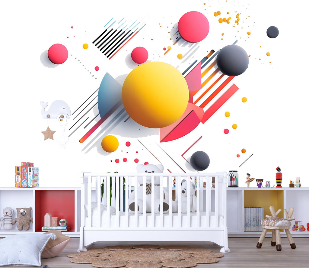 Kids Abstract Geometric Wall Decal • 3D Shapes Wall Sticker • Colorful Modern Nursery Mural • Playroom Decor • Removable Kids Wall Art