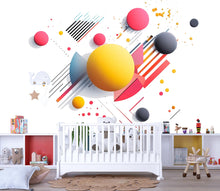 Load image into Gallery viewer, Kids Abstract Geometric Wall Decal • 3D Shapes Wall Sticker • Colorful Modern Nursery Mural • Playroom Decor • Removable Kids Wall Art