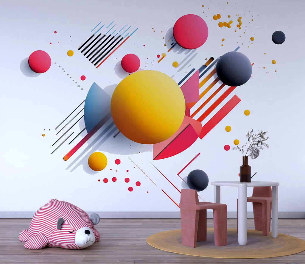 Kids Abstract Geometric Wall Decal • 3D Shapes Wall Sticker • Colorful Modern Nursery Mural • Playroom Decor • Removable Kids Wall Art