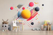 Load image into Gallery viewer, Kids Abstract Geometric Wall Decal • 3D Shapes Wall Sticker • Colorful Modern Nursery Mural • Playroom Decor • Removable Kids Wall Art