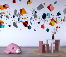 Load image into Gallery viewer, Colorful 3D Floating Shapes Wall Decal for Nursery | Modern Kids Room Decor | Removable Playroom Sticker | Abstract Baby Room Mural