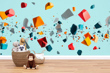 Load image into Gallery viewer, Colorful 3D Floating Shapes Wall Decal for Nursery | Modern Kids Room Decor | Removable Playroom Sticker | Abstract Baby Room Mural