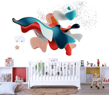 Load image into Gallery viewer, Abstract Fluid Splash Wall Decal for Nursery | Colorful 3D Wave Sticker | Modern Kids Room Decor | Large Peel &amp; Stick Mural, Playroom Accent