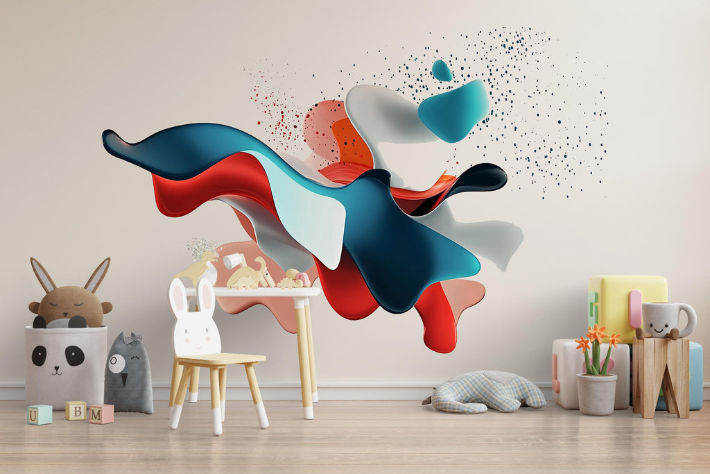 Abstract Fluid Splash Wall Decal for Nursery | Colorful 3D Wave Sticker | Modern Kids Room Decor | Large Peel & Stick Mural, Playroom Accent