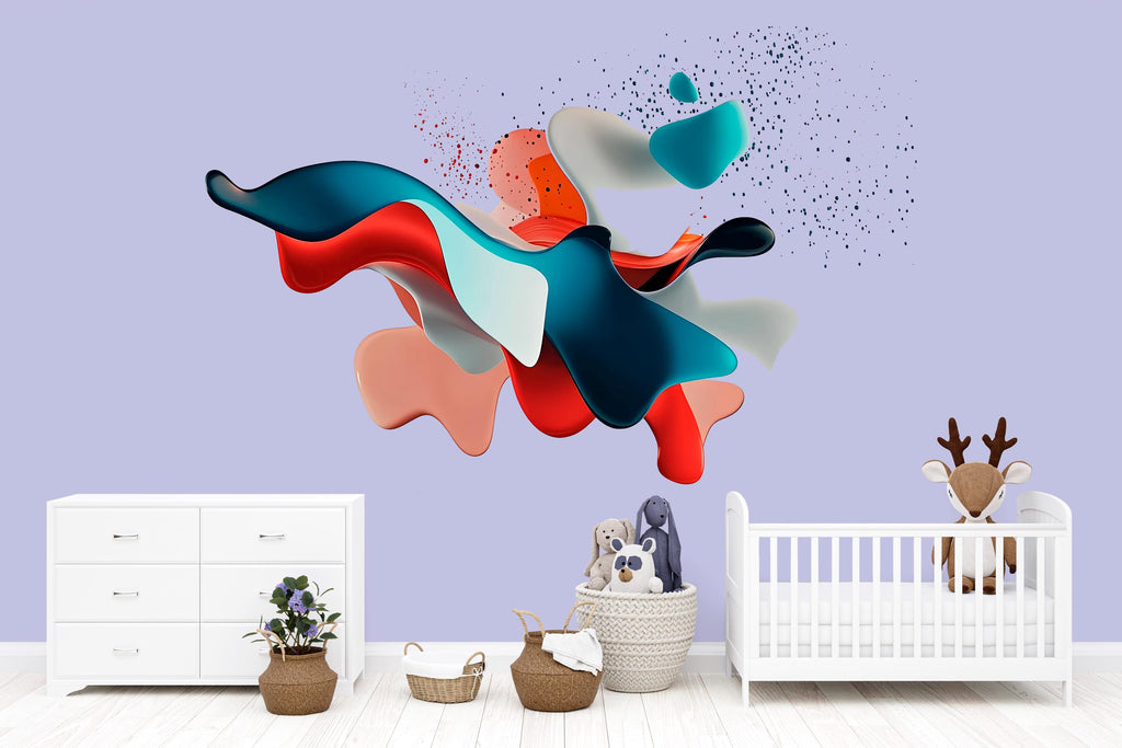 Abstract Fluid Splash Wall Decal for Nursery | Colorful 3D Wave Sticker | Modern Kids Room Decor | Large Peel & Stick Mural, Playroom Accent