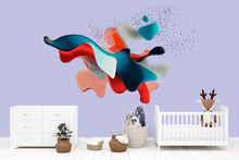 Load image into Gallery viewer, Abstract Fluid Splash Wall Decal for Nursery | Colorful 3D Wave Sticker | Modern Kids Room Decor | Large Peel &amp; Stick Mural, Playroom Accent