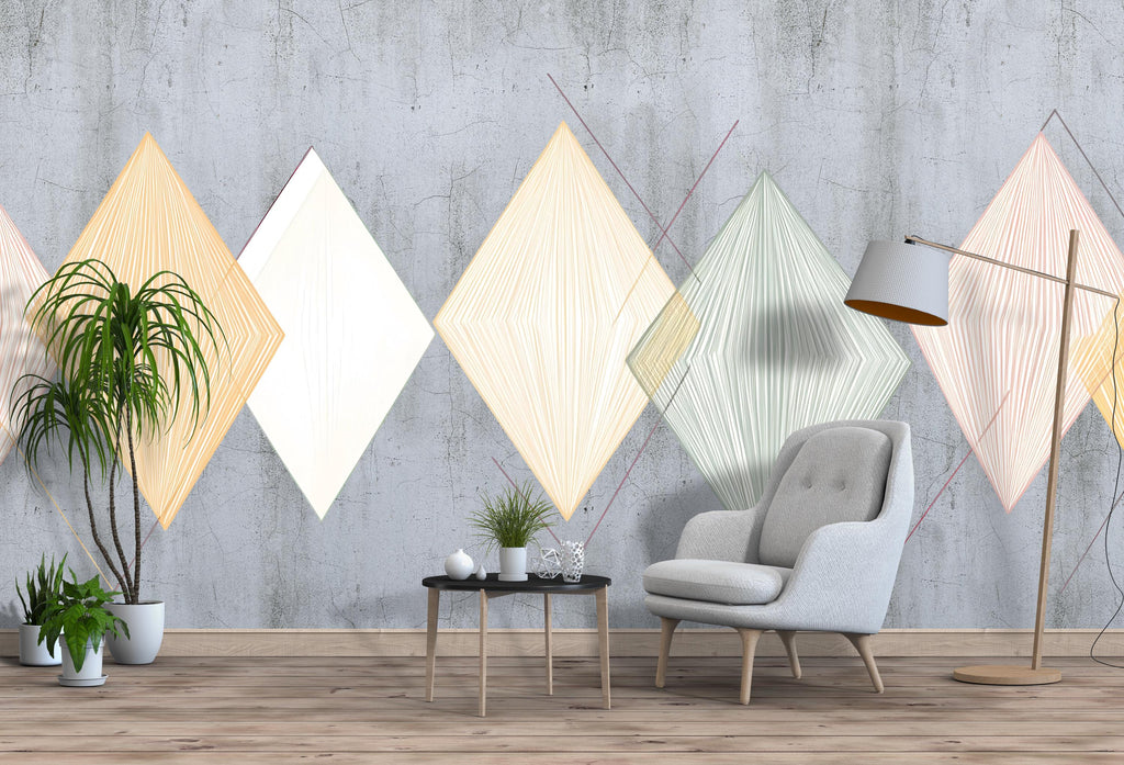 Geometric Diamond Wall Decal • Modern Pastel Shapes Wall Sticker • Minimalist Line Art Decor • Bedroom Living Room Office Mural