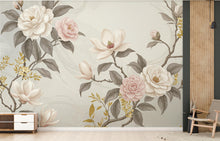 Load image into Gallery viewer, Elegant Magnolia Tree Wall Mural – Hand-Painted Watercolor Blossoms in Blush Pink &amp; White | Romantic Floral Wallpaper 993RS