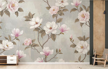Load image into Gallery viewer, Elegant Magnolia Tree Wall Mural – Hand-Painted Watercolor Blossoms in Blush Pink &amp; White | Romantic Floral Wallpaper 994RS