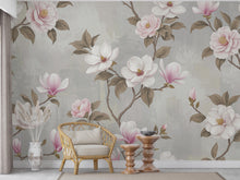 Load image into Gallery viewer, Elegant Magnolia Tree Wall Mural – Hand-Painted Watercolor Blossoms in Blush Pink &amp; White | Romantic Floral Wallpaper 994RS