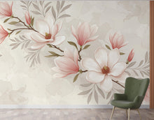 Load image into Gallery viewer, Elegant Magnolia Tree Wall Mural – Hand-Painted Watercolor Blossoms in Blush Pink &amp; White | Romantic Floral Wallpaper 995RS