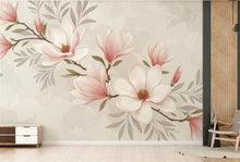 Load image into Gallery viewer, Elegant Magnolia Tree Wall Mural – Hand-Painted Watercolor Blossoms in Blush Pink &amp; White | Romantic Floral Wallpaper 995RS